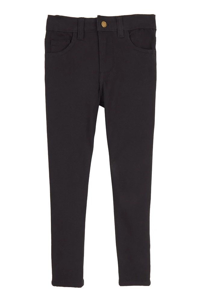 Little Girls Solid Skinny Leg Pants, Black, Size 6X
