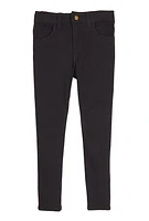 Little Girls Solid Skinny Leg Pants, Black, Size 6X