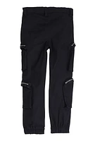 Little Girls Twill Zip Cargo Pocket Joggers, Black, Size 6