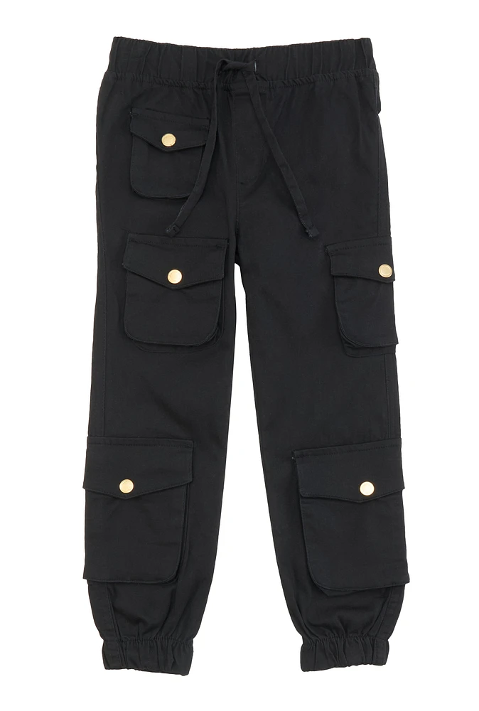 Little Girls Drawstring Cargo Joggers,