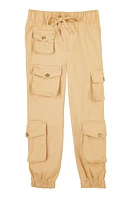 Little Girls Drawstring Cargo Joggers, Khaki, Size 6X