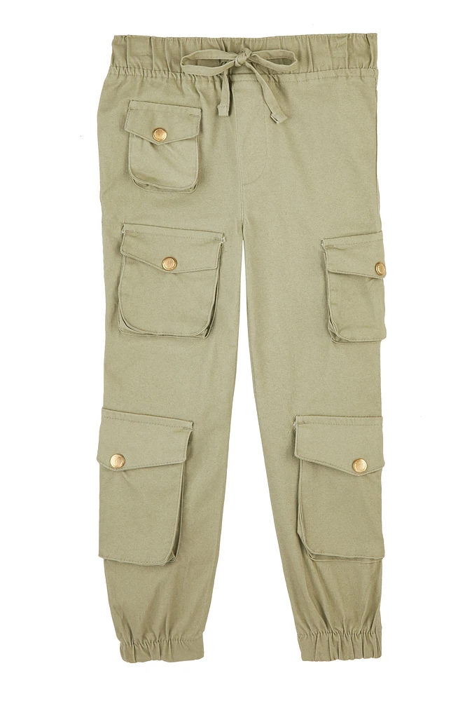 Little Girls Drawstring Cargo Joggers,