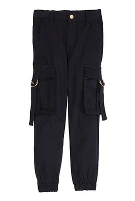 Little Girls Tabbed Cargo Pocket Joggers, Black, Size 5