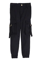 Little Girls Tabbed Cargo Pocket Joggers, Black, Size 5