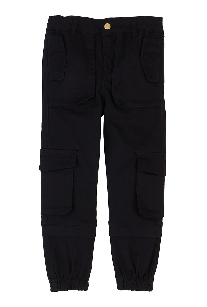 Little Girls Twill Cargo Pocket Joggers, Black, Size 4