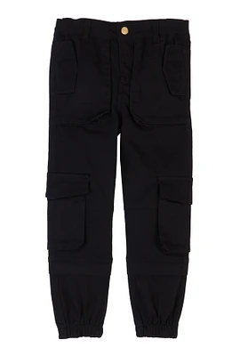 Little Girls Twill Cargo Pocket Joggers, Black, Size 4