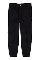 Little Girls Twill Cargo Pocket Joggers, Black, Size 4