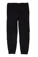 Little Girls Twill Cargo Pocket Joggers, Black, Size 4