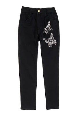 Little Girls Rhinestone Butterfly Hyperstretch Pants,