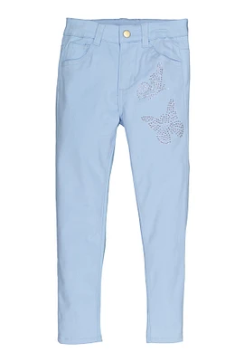 Little Girls Rhinestone Butterfly Hyperstretch Pants, Blue, Size 4