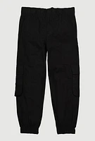 Little Girls Chain Detail Cargo Joggers, Black, Size 6X