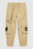 Little Girls Chain Detail Cargo Joggers, Khaki, Size 4