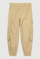 Little Girls Chain Detail Cargo Joggers, Khaki, Size 4