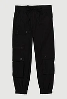 Little Girls Zip and Button Front Cargo Joggers, Black, Size 4