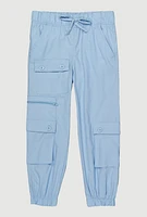 Little Girls Zip and Button Front Cargo Joggers, Blue, Size 4