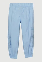 Little Girls Zip and Button Front Cargo Joggers, Blue, Size 4