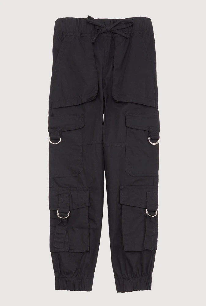 Little Girls D Ring Cargo Joggers, Black, Size 5
