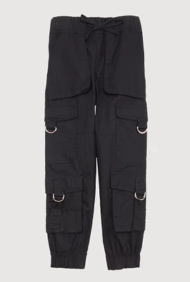 Little Girls D Ring Cargo Joggers, Black, Size 5