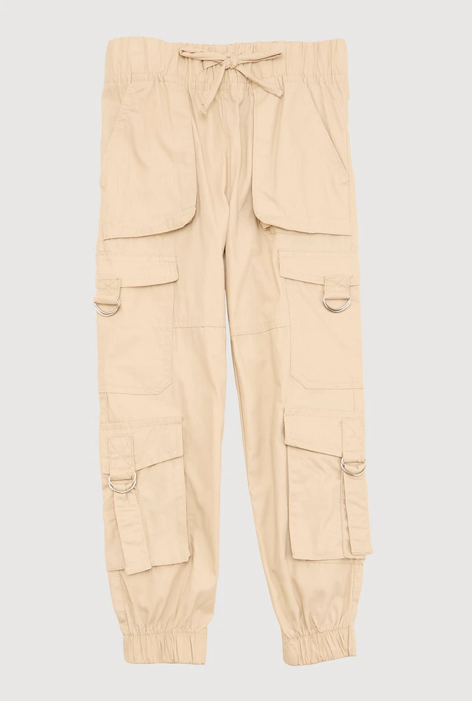 Little Girls D Ring Cargo Joggers, Khaki,
