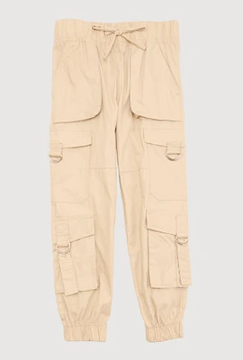 Little Girls D Ring Cargo Joggers, Khaki,