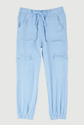 Little Girls Crepe Knit Cargo Joggers, Blue, Size 6X