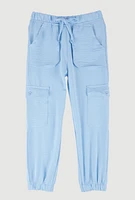 Little Girls Crepe Knit Cargo Joggers, Blue, Size 6X