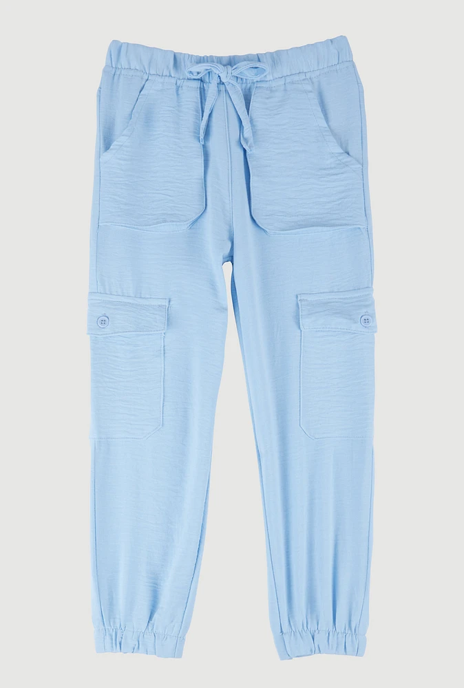 Little Girls Crepe Knit Cargo Joggers, Blue, Size 6