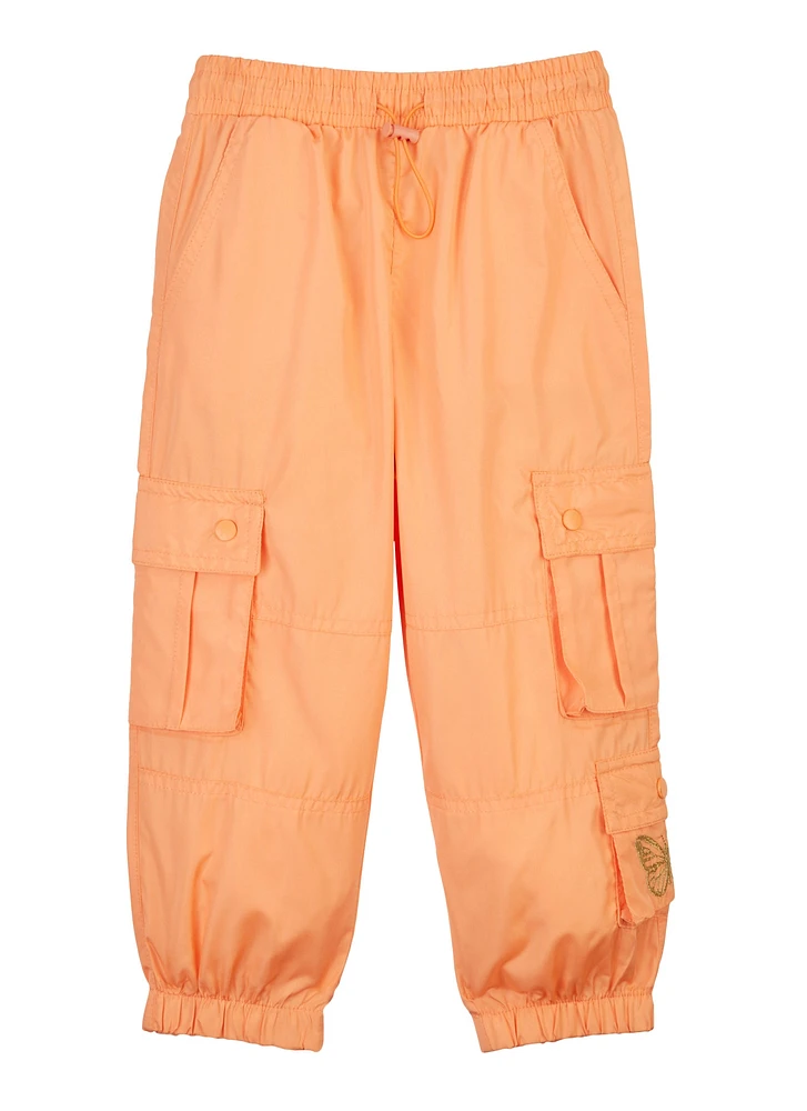 Little Girls Nylon Toggle Drawstring Cargo Joggers, Orange,
