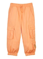 Little Girls Nylon Toggle Drawstring Cargo Joggers, Orange,