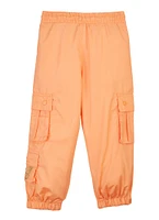 Little Girls Nylon Toggle Drawstring Cargo Joggers, Orange,