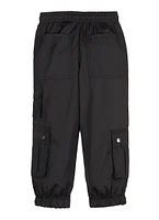 Little Girls Nylon Heart Embroidered Cargo Joggers, Black, Size 4