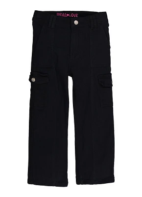 Little Girls Twill Cargo Pants, Black, Size 4