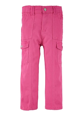 Little Girls Twill Cargo Pants, Pink, Size 5