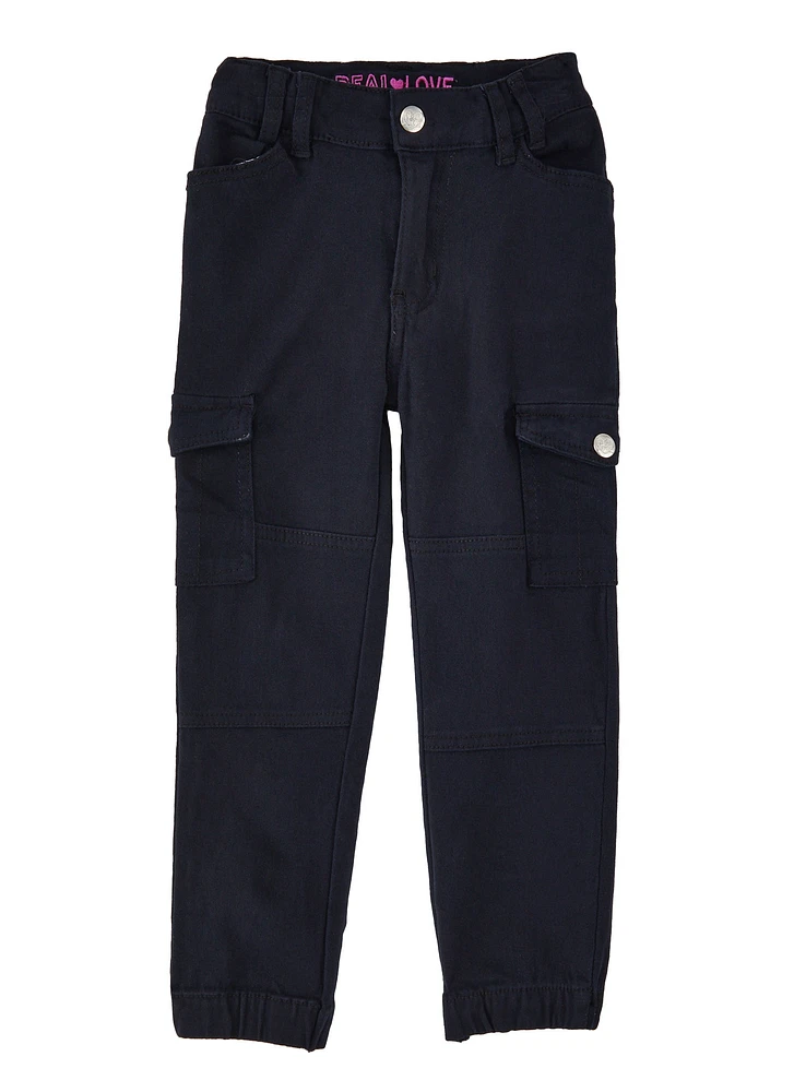Little Girls Solid Cargo Joggers, Black, Size 4