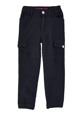 Little Girls Solid Cargo Joggers, Black, Size 4