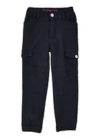 Little Girls Solid Cargo Joggers, Black, Size 4