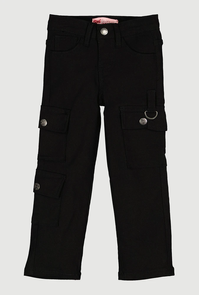 Little Girls Hyperstretch Straight Leg Cargo Pants, Black, Size 5