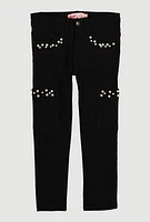 Little Girls Hyperstretch Faux Pearl Pocket Pants, Black, Size 6