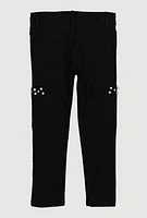 Little Girls Hyperstretch Faux Pearl Pocket Pants, Black, Size 6