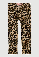 Little Girls Leopard Print Skinny Pants, Brown,