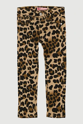 Little Girls Leopard Print Skinny Pants, Brown, Size 5
