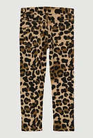 Little Girls Leopard Print Skinny Pants, Brown,
