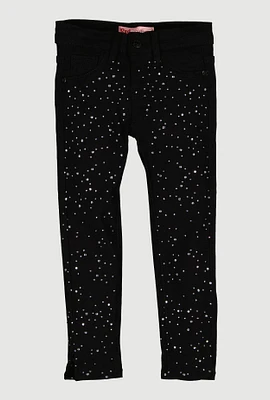 Little Girls Rhinestone Hyperstretch Skinny Pants, Black, Size 6