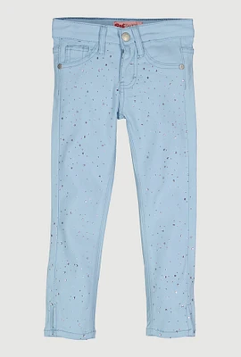 Little Girls Rhinestone Hyperstretch Skinny Pants, Blue, Size 6