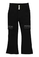 Little Girls Rhinestone Cargo Pocket Pants, Black, Size 6