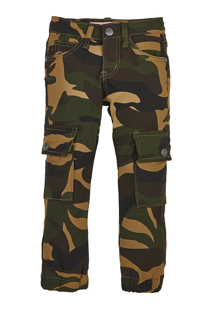 Little Girls Cargo Camo Joggers, Green, Size 5