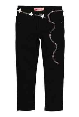Little Girls Butterfly Chain Belt Pants, Black, Size 6