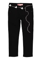 Little Girls Butterfly Chain Belt Pants, Black, Size 6