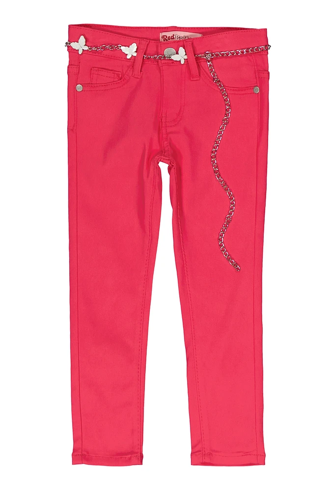 Little Girls Butterfly Chain Belt Pants, Pink, Size 4