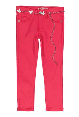 Little Girls Butterfly Chain Belt Pants, Pink, Size 4